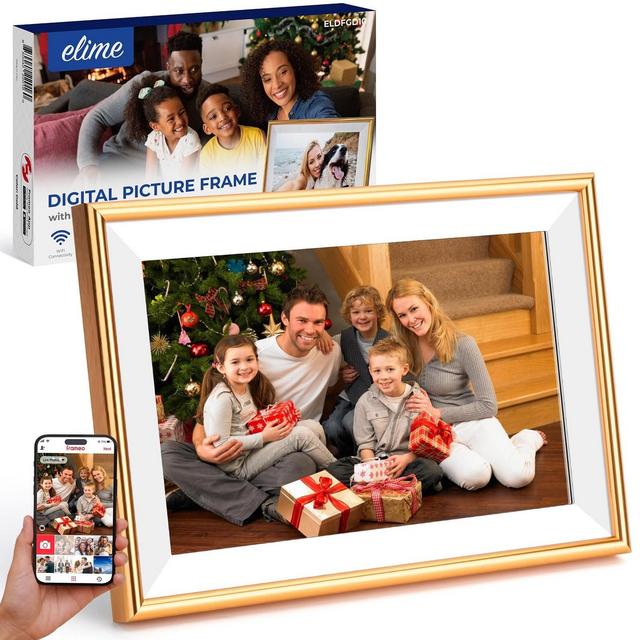 ELIME 10.1 inch WiFi Frameo Digital Photo Frame - Aluminum Frame - Unlimited Storage, Micro SD Slot