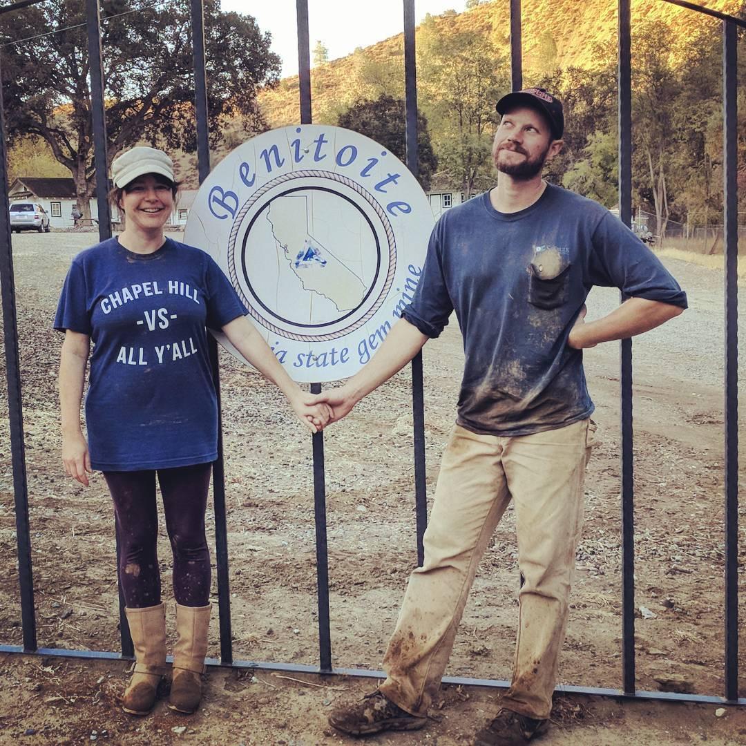 Muddy after digging for beautiful blue benitoite, California's state gemstone, in San Benito County.

Photo Credit: Either Lila Higgins or Lila Burgos, the best Lilas in Los Angeles