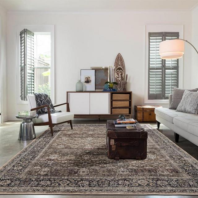 ARTWEAVER Vintage Floral Washable Area Rug,8x10 Living Room Rug Non Slip Bedroom Rug with Rubber Backing Non Shedding Low Pile Carpet Rug for Dining Room Home Office Playroom Nursery(Brown, 8'×10')