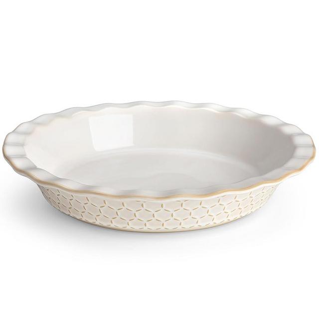 MALACASA Pie Dish for Baking, Stoneware Pie Pan 9 Inch, Embossed Deep Dish Pie Pans, 45 OZ Round Baking Dish Pie Pan, Fluted Dish Pie Plate for Apple Pie, Quiche and Tart, Set of 1, Series LYDIA