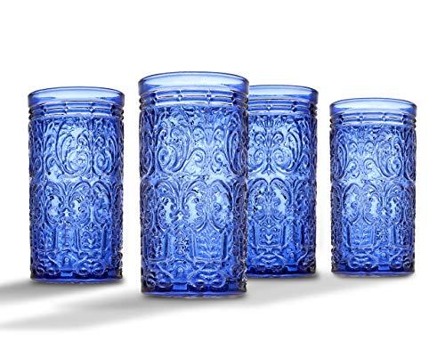 Jax Highball Beverage Glass Cup by Godinger – Blue – Set of 4