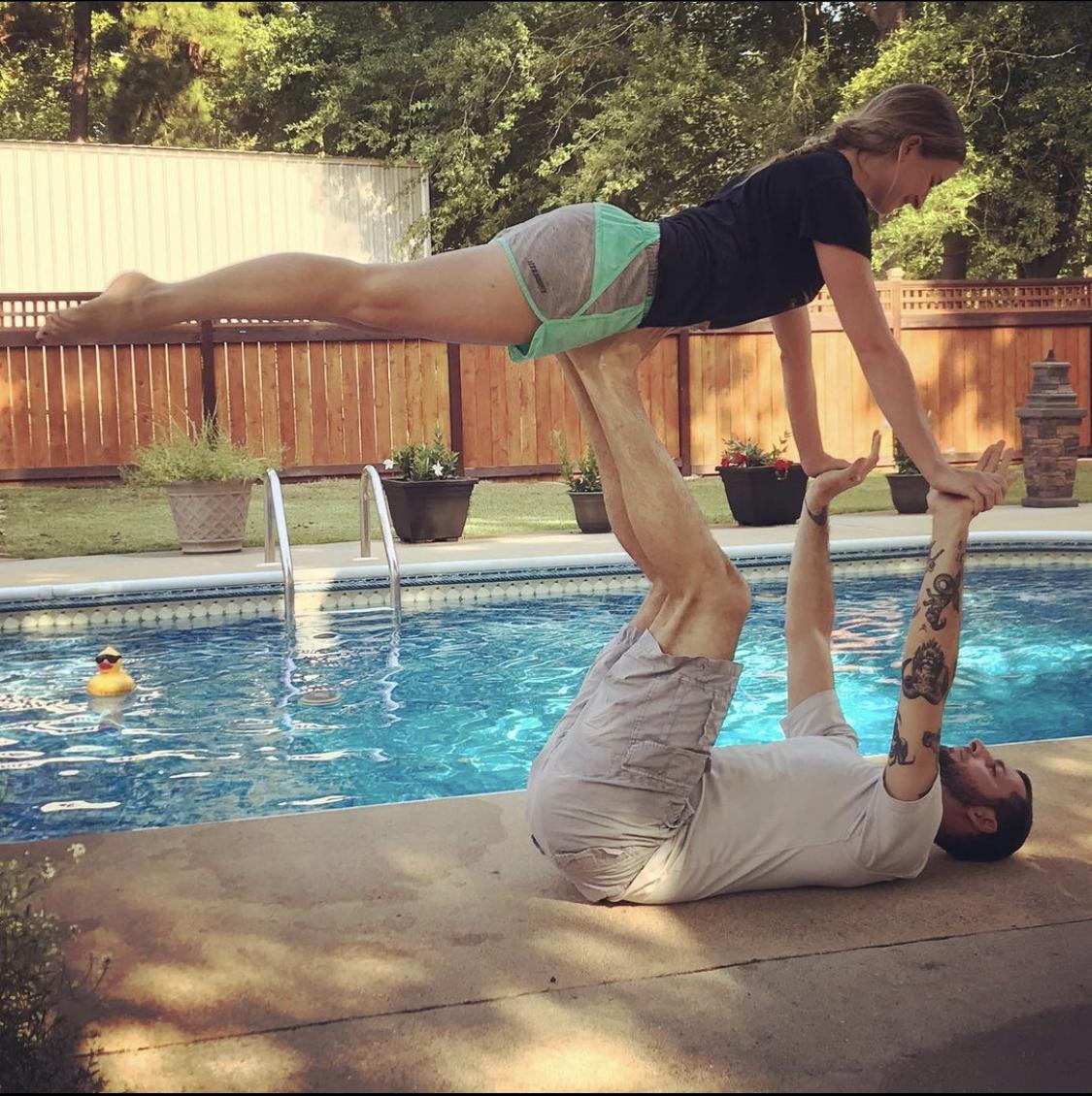 This is about as far as their acro yoga skills go.