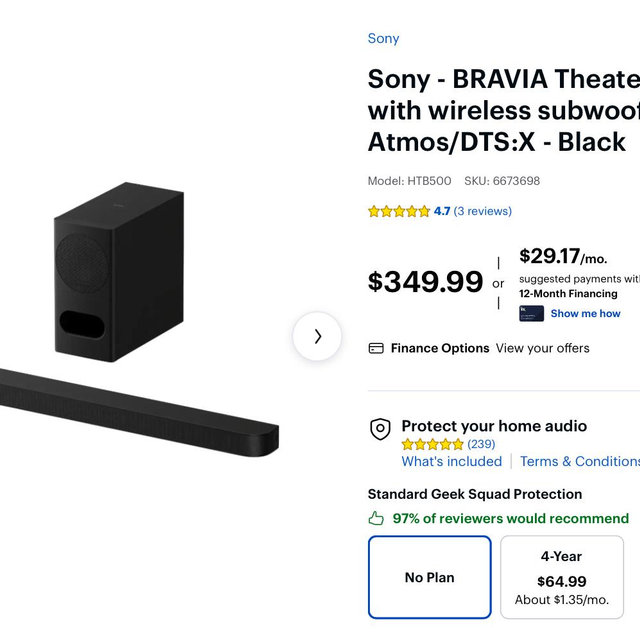 Sony - BRAVIA Theater Bar 5, 3.1ch with wireless subwoofer, Dolby Atmos/DTS:X - Black