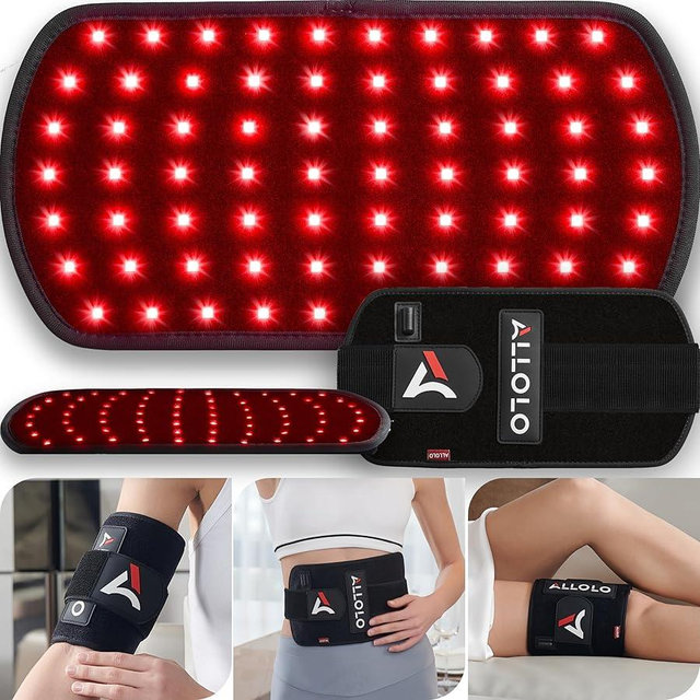 ALLOLO Red Light Therapy for Body, 16.7"*7.9" 660nm&850nm Infrared Red Light Therapy Belt with Pulse for Back Waist Muscle Pain Relief, 3-in-1 LED Bead with Controller Timer, Gift for Women Men