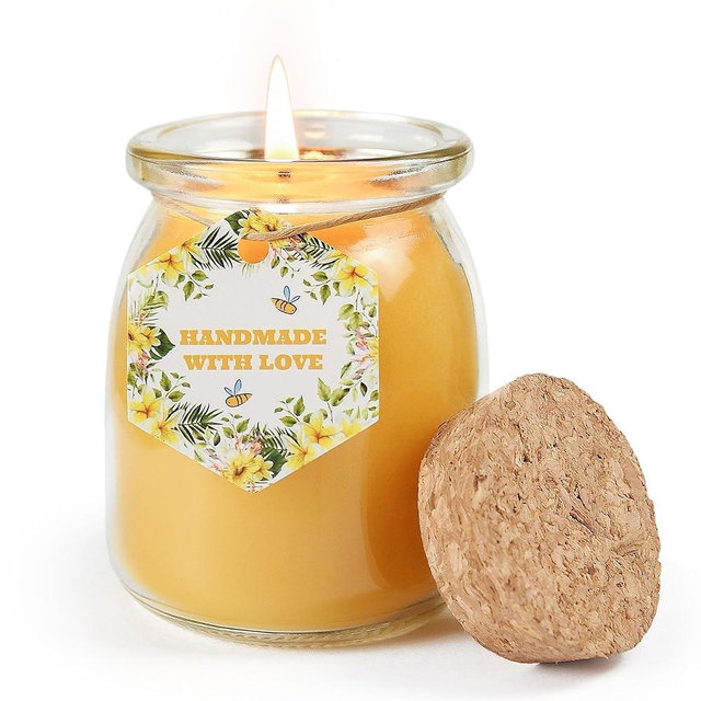 Natural Beewaxs Candles, Unscented Beewaxs Candles in Glass Cup, 6.8oz 32 Hours Long Lasting, Pure Cotton Wick and Stress Relief, Home Gifts