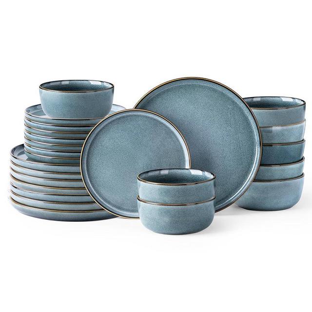 GBHOME Ceramic Dinnerware Sets for 8, 24 Pieces Stoneware Plates and Bowls Sets, Chip and Scratch Resistant Dishes, Dishwasher & Microwave Safe, Reactive Glaze-Space