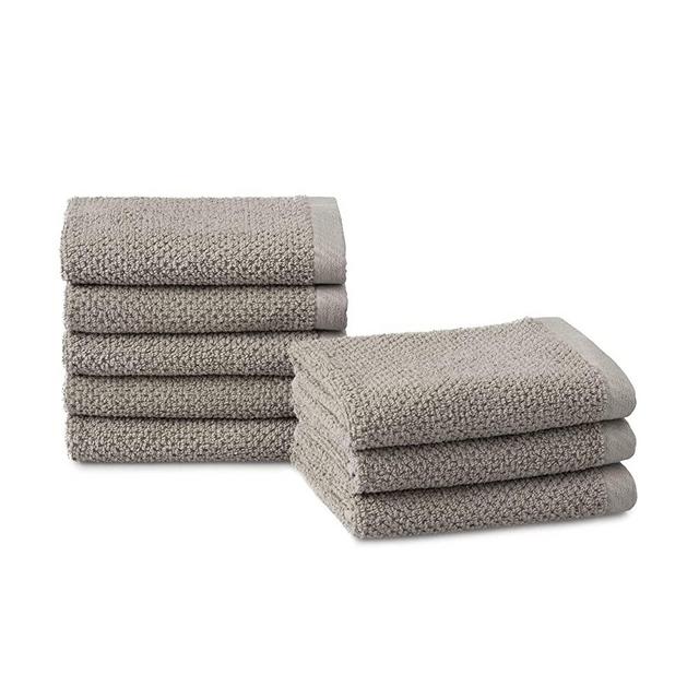 Welhome Franklin Premium 100% Cotton 8 Pack Wash Towels | Flax | Popcorn Textured | Highly Absorbent | Durable | Low Lint | Hotel & Spa Bathroom Towels | 600 GSM | Machine Washable