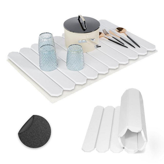 Vorisebo Large Stone Dish Drying Mat, 24" × 16" Quick Dry Collapsible Drying Dish Mats, Absorbent Diatomaceous Earth Mat for Kitchen Counter, Bottles, Cups, White