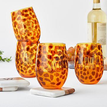 Animal Print Acrylic Stemless Wine Glasses, Set of 4