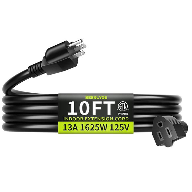 16/3 Black Extension Cord 10 FT, Indoor Extension Cord for Laptops, Coffee Makers, Office Home Appliances, 3 Prong Resistant Cable Flexible, 13A 125V 1625W ETL Listed