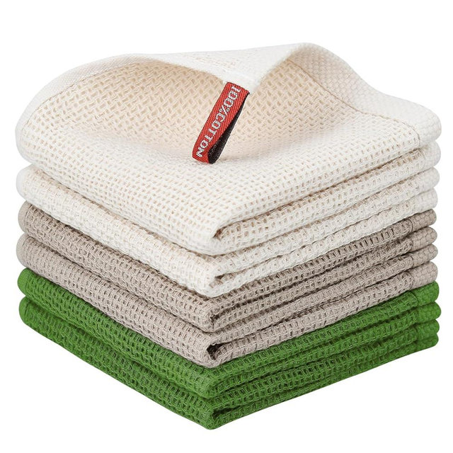 Nialnant 6 Pack Kitchen Towels, 100% Cotton Dish Cloth for Washing Dishes, Absorbent Quick Drying Dish Rags, Multipurpose Cleaning Rags-12x12 Inches
