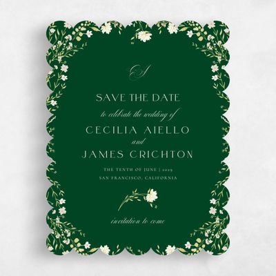 Green Scalloped Wedding Save the Date - Papillon Portrait