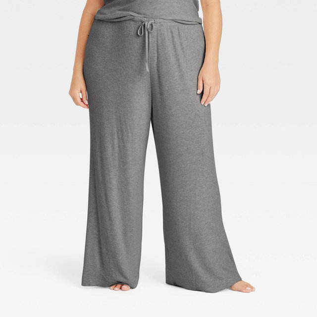 Women's Cozy Ribbed Wide Leg Pants - Auden™ Dark Gray M: Relaxed Fit, Mid Rise, Abstract Pattern