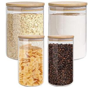 Glass Storage Jars Set Elegant Containers with Airtight Bamboo Lids