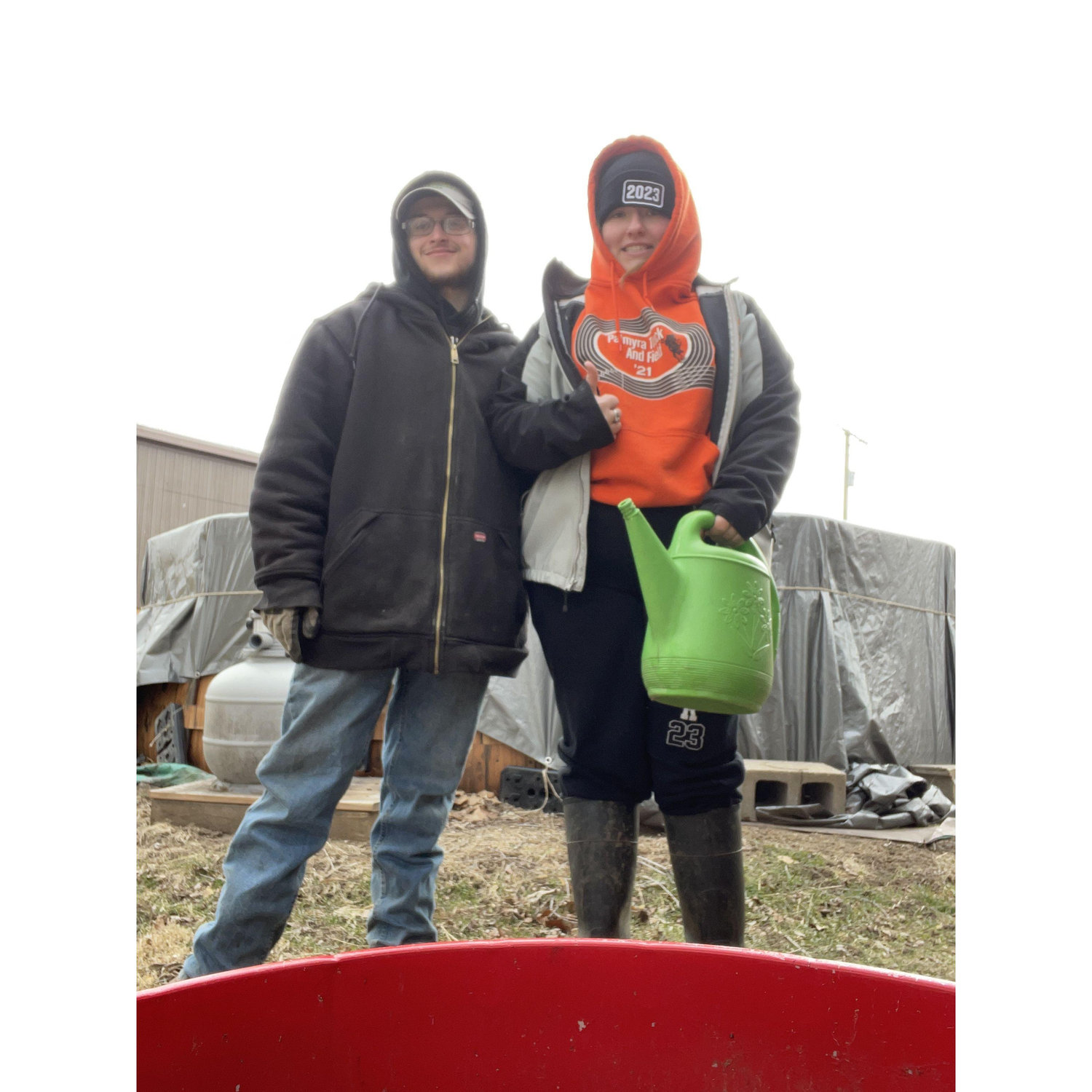 Taking care of the chickens in the cold