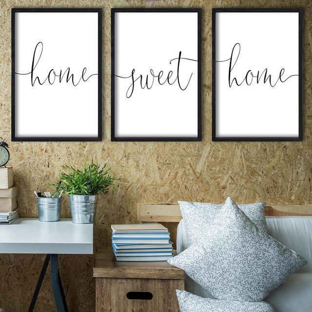 RLWangChao Home Sweet Home Sign Set of 3 Wall Art Decor 16"X11" Vintage Bedroom Above Bed Minimalist Modren Living Room Wooden Framed Warm And Cozy Family Wall Hanging Decoration (Black)