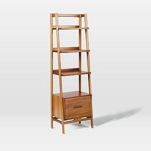 Mid-Century Bookshelf, Narrow Tower, Acorn
