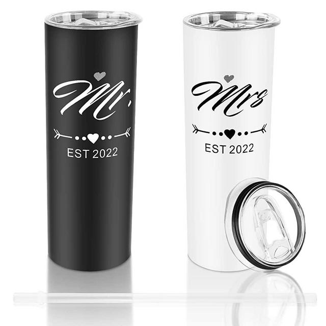 DHQH Mr and Mrs 2022 Tumbler Set, Engagement Wedding Gifts for Couples Newlyweds Wife Husband Bride To Be Newly Engaged 20oz Travel Tumbler Bachelorette Party Gifts