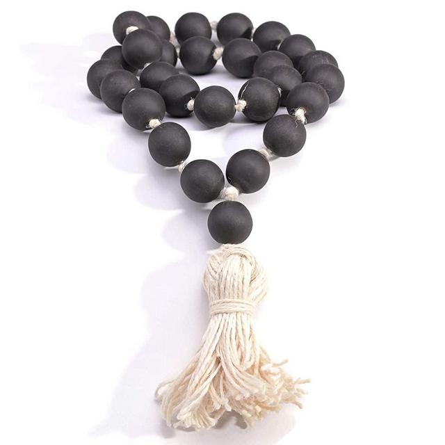 Natalia Tykhoniuk Black Wooden Bead Garland – Farmhouse Beads for Rustic Home Décor – Hand Painted Prayer Beads with Tassels – Exquisite Craftsmanship – Made In Ukraine