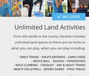 Land activities like tennis, rock climbing, lawn chess, squash, beach volleyball, and shuffleboard
