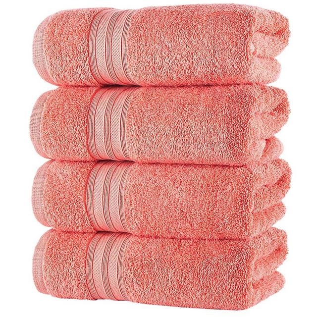 Hammam Linen Coral Orange Hand Towels 4-Pack - 16 x 30 Turkish Cotton Premium Quality Soft and Absorbent Small Towels for Bathroom