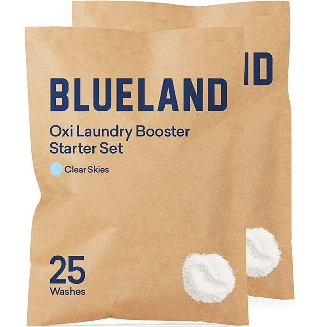 BLUELAND Oxi Laundry Booster Powder Refill 2 Pack - Plastic-Free & Eco Friendly Oxy Cleaner - Plant Based Stain Remover - Clear Skies Scented - 35.2oz, 50 Loads