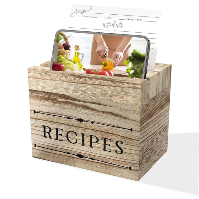 Vintage Wooden Recipe Card Box Set with Blank 4x6 Cards, Personalized Recipe Card Holder, Perfect for Creative Cooking Enthusiasts and Bridal Showers