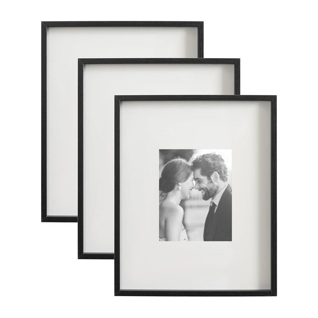 Kate and Laurel Gibson Modern Wall Picture Frame Set of 3, 16x20 matted to 8x10, Black, Three-Piece Frame Set for Gallery Wall Frame Set in Living Room Wall Décor