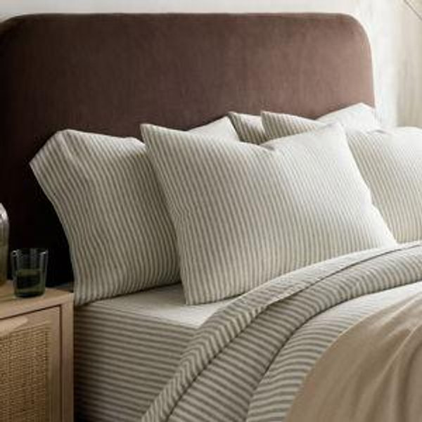 Willowleaf / White Stripe King -European Linen Deluxe Bedding Bundle