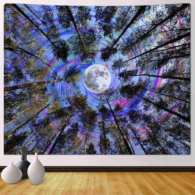 Trippy Moon Tapestry - 70x90 Inches, Psychedelic Sky Ceiling Tapestry for Bedroom, Dorm Room, or Teen Girls' Room Decor