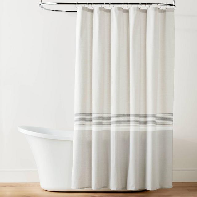 Color Block Striped Woven Shower Curtain Gray - Hearth & Hand™ with Magnolia