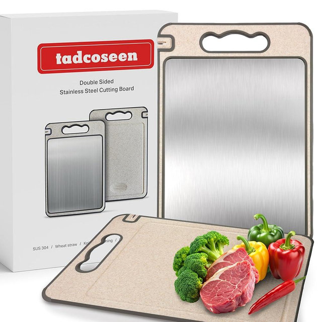 Stainless Steel Cutting Board,15"x10" Double Sided Cutting Board,Stainless Steel Cutting Boards for kitchen and Wheat Straw Cutting Board,Non-Slip Metal Cutting Board and Non-Toxic Steel Cutting Board