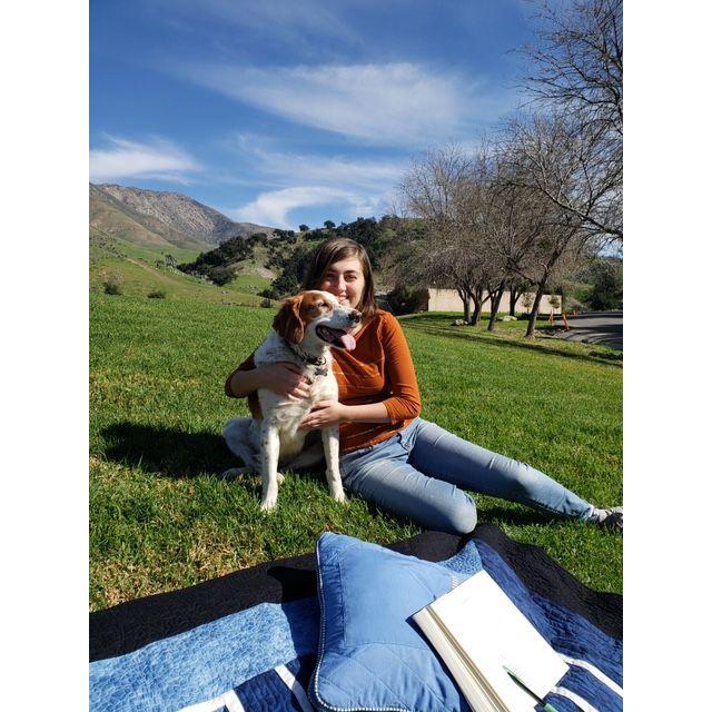 One of our first few dates, a picnic with Rusty the campus dog