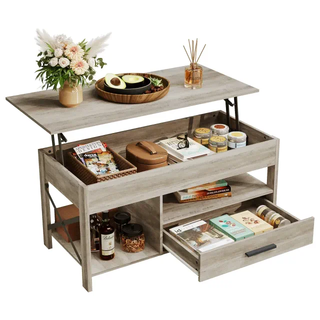 GALAXHERO Coffee Table, 39" Lift Top Coffee Table with Hidden Compartment, Storage Drawers and Storage Shelf for Living Room, Reception Room Grey