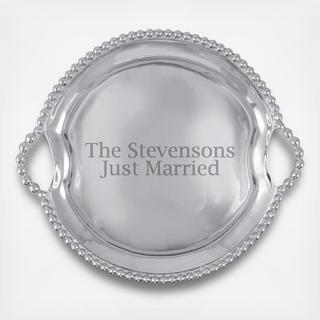 Personalized Pearled Round Handled Tray