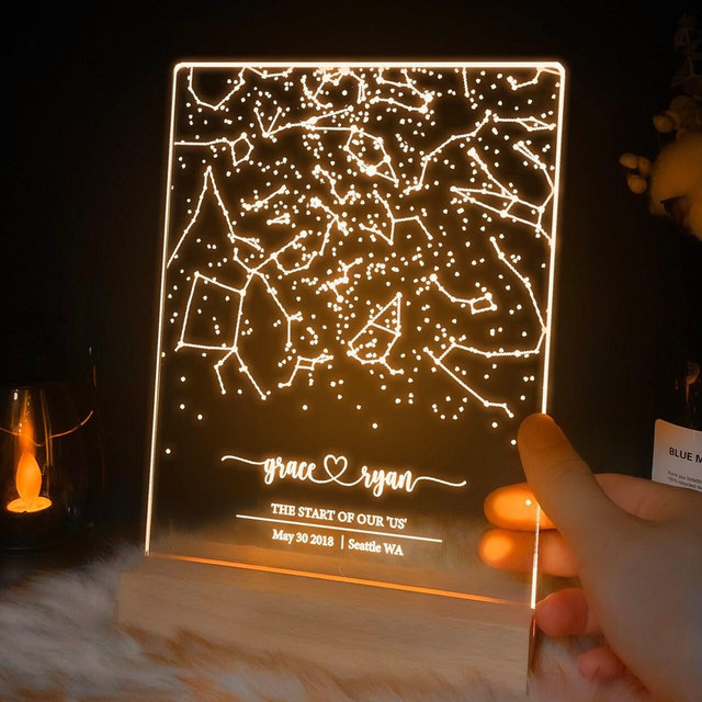 Custom star map by date, Star map night light, Personalized constellation map, Night sky by date, Engagement gift for him and her, STAR01