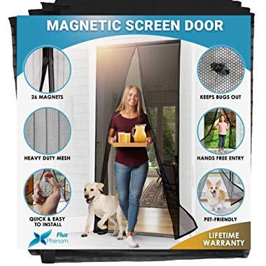 Flux Phenom Reinforced Magnetic Screen Door - Fits Doors up to 38 x 82 Inches (Black)