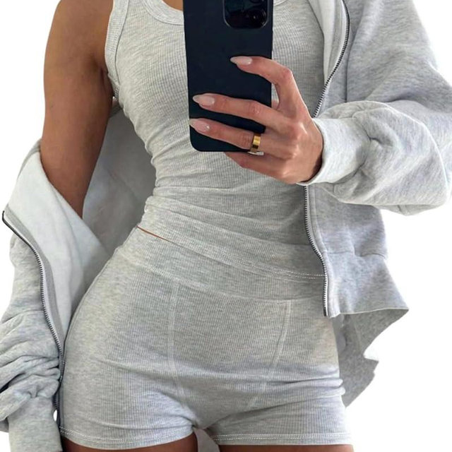 CHICME Womens Pajama Sets Casual Sleeveless Tank Top and Shorts Ribbed Knit 2 Piece Lounge Set