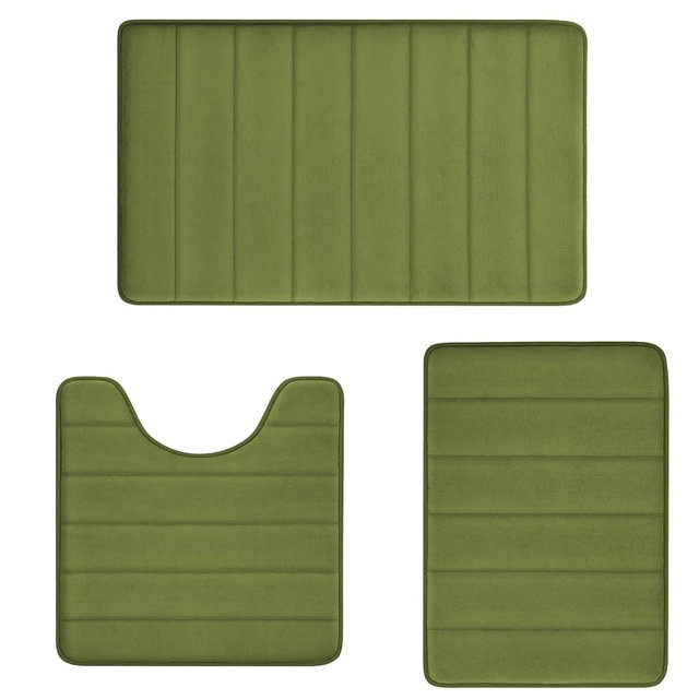 Sage Green Bathroom Rugs Sets 3 Piece Memory Foam Non Slip Bath Mats for Bathroom Floor and U-Shaped Contour Toilet Rug, Soft Washable Bathroom Sets Mats and Rugs Sets for Toilet Shower Sink