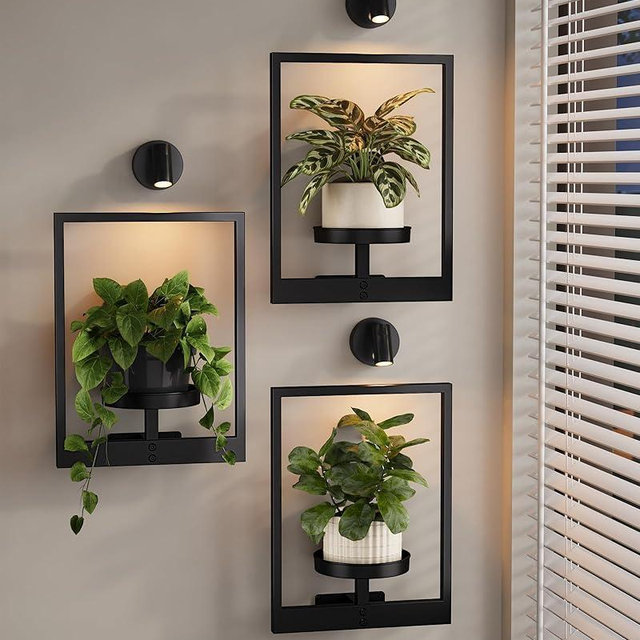 Bamworld Plant Stand with Grow Lights Wall Planters for Indoor Plants Hanging Planter for Indoor Plants Plant Stand Indoor Wall Decor 3 Pack for Living Room Outdoor Entryway（3 spotlights）