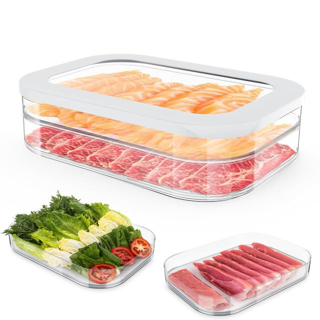 Cecnamt Stackable Deli Meat Container with Drainage Groove and Silicone Lid, Clear Refrigerator Storage Containers for Lunch Meats, Cold Cuts, Bacon, Cheese, BPA Free - 2 Layer