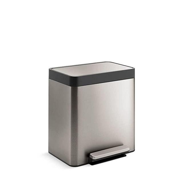 KOHLER 8 Gallon Compact Hands-Free Kitchen Step Can, Trash Can with Foot Pedal, Quiet-Close Lid, Stainless Steel, K-20942-ST