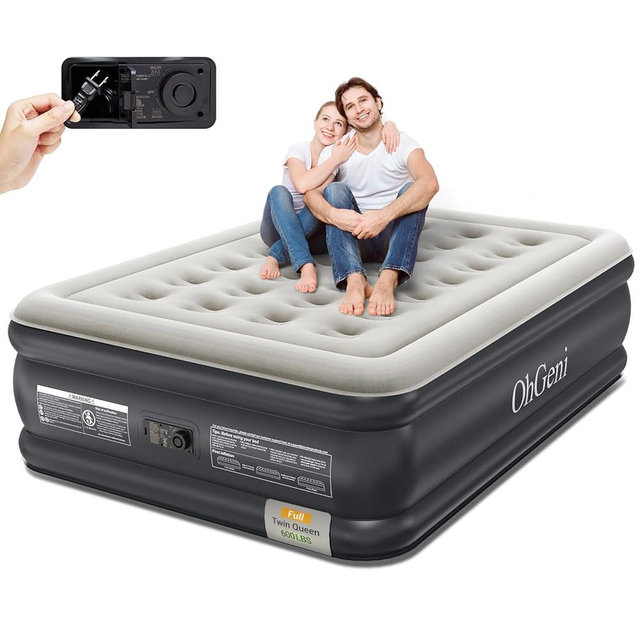 OhGeni Air Mattress Full with Built-in Pump,18'' Comfortable Blow Up Colchones Inflables Mattress for Home,Guests,Foldable,Portable Bed for Adults,Durable Airbed Supports Up to 600 lbs,Black