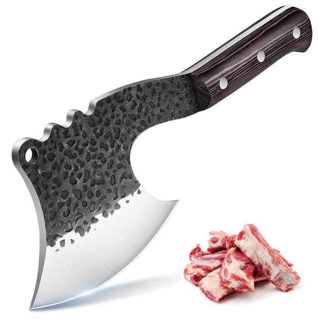 ROCOCO Meat Bone Cleaver Knife for Meat Cutting Handmade Heavy Duty Butcher Axes Hand Forged Full Tang Chopper for Kitchen Outdoor BBQ Chirstmas Mother Father Gifts Idea Men Black