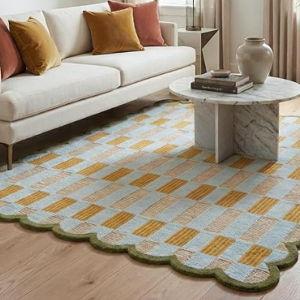 Scalloped Wool Area Rug, (Light Blue, 4' x 6')