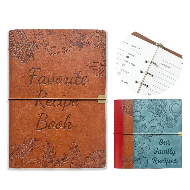 leeveel Blank Recipe Book To Write In Your Own Recipes,5.6 X 8.2 Recipe Ring Binder with PU Leather Cover,Recipe Journal with 160 Recipes (brown)