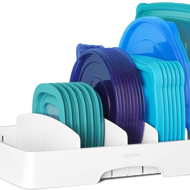 YouCopia StoraLid Food Container Lid Organizer, Large, Adjustable Plastic Lid Storage for Kitchen Cabinets
