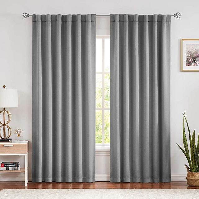 Deep Grey Completely Blackout Curtains 96 Inches Long for Bedroom Living Room, Solid Triple Weave Heavy Drapes, Back Tab/Rod Pocket 52" Wide Window Treatments Set 2 Panels