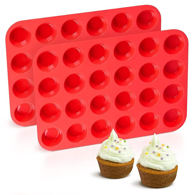 Silicone Muffin Pan Mini 24 Cups Cupcake Pan, Nonstick BPA Free Silicone Baking Pan