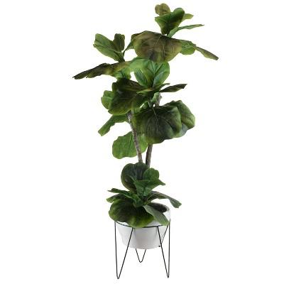 44&#34; x 20&#34; Artificial Fig Plant in Mid Century Plant Stand Green - LCG Florals